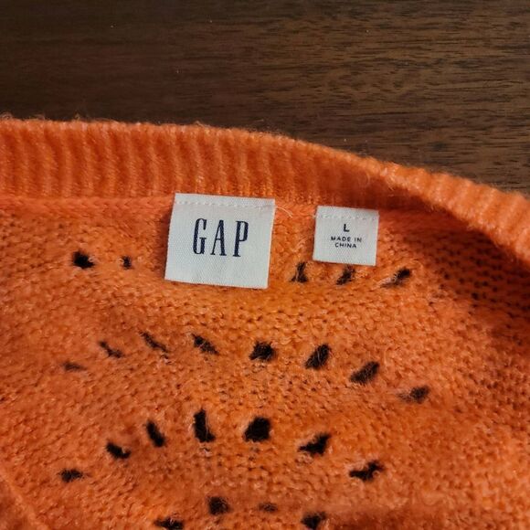 GAP Neon Coral Keyhole Knit Sweater Sz L - Picture 4 of 4